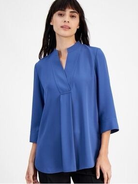 Anne Klein Women's Pleat-Front 3/4-Sleeve Tunic Top